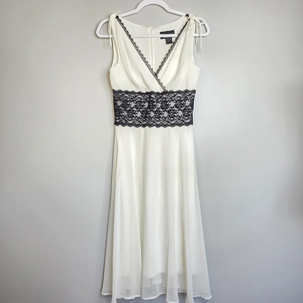 Y2k connected gith witchy white and black lace flowy midi dress sz 6 - Picture 2 of 7